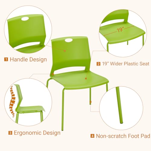Image of Sidanli Stackable Office Chairs, Green Guest Chairs with Comfortable Streamline Seat, Stacking Chairs No Wheels for Conference Room, Set of 4