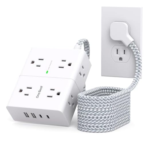 Extension Cord 10 Ft, Surge Protector Power Strip - 8 Widely Outlets 4 USB Ports 10 Ft Long Cord Power Strip, Flat Plug, Wall Mount, 3-Side Outlet Extender Overload Protect for Home Office, ETL