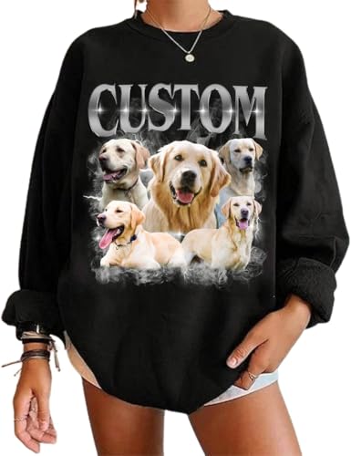 NAZENTI Custom Dog Mom Sweatshirt, Bootleg Rap Tee Personalized Shirt, Custom Design Your Own Sweatshirt, Face Shirt from Photo, Personalized Dog Mom Hoodie for Women, Pet Lover Gifts, Cat Shirts