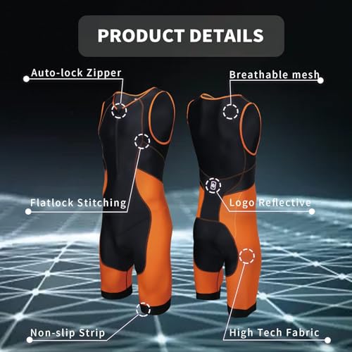 Triathlon Suits Mens One-Piece Sleeveless Trisuits Skin Wet Suit for Running Cycling Swimming - Thumbnail 2