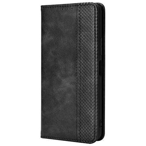 GOGME Leather Case for Motorola Moto E7 Power Case, Retro Style PU/TPU Wallet Folio Case, Collection Premium Folio Cover with [Card Slots] and [Kickstand] for Motorola Moto E7 Power. Black Cover