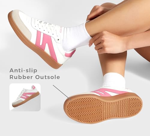 Image of LUCKY STEP Women Retro Gum Sole Fashion Sneakers | Genuine Leather Classic Tennis Skate Walking Shoes Anti Slip Trainers
