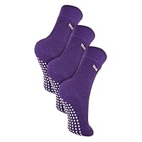 THMO 3 Pack Kids Socks with Grippers Thermal Socks for Boys & Girls | Fleece Cozy Socks (11-14 Years, Purple)