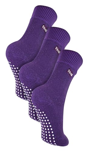 Chaussettes antidérapantes enfants THMO en polaire thermique violette 4-6 ans