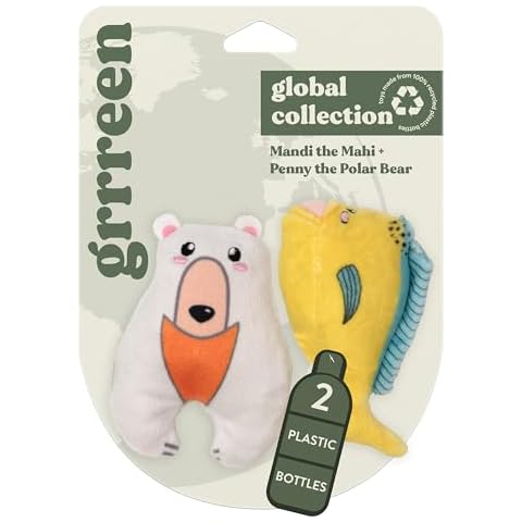 GRRREEN Stuffed Animal Cat Toy | Mahi and Polar Bear Mixed Bundle | Value 2-Pack for Indoor Cats | Cute Interactive Plush Toys | Made of Eco-Friendly Materials - Go Green! Cover