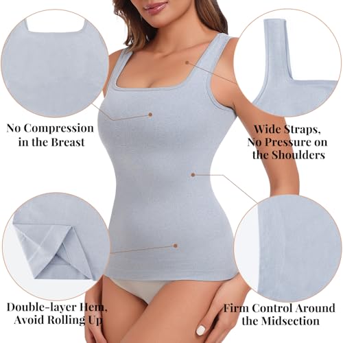 Image of EUYZOU Women's Tummy Control Shapewear Tank Tops Seamless Square Neck Compression Tops Slimming Body Shaper Camisole
