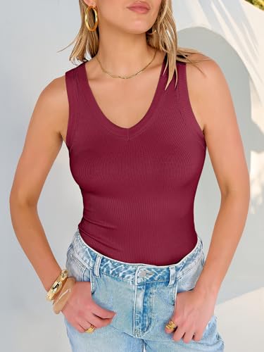 Image of ANRABESS Tank Tops for Women V Neck Ribbed Knit Slim Fitted Sleeveless Basic Tee Tanks Casual Summer Clothes 2026