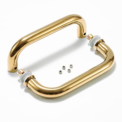 Ranbo Hardware 8" Back To Back Tubular Shower Door Pull Handle For Frameless Shower Doors, With Washers(8 Inch Polished Gold Finish) #TOP6