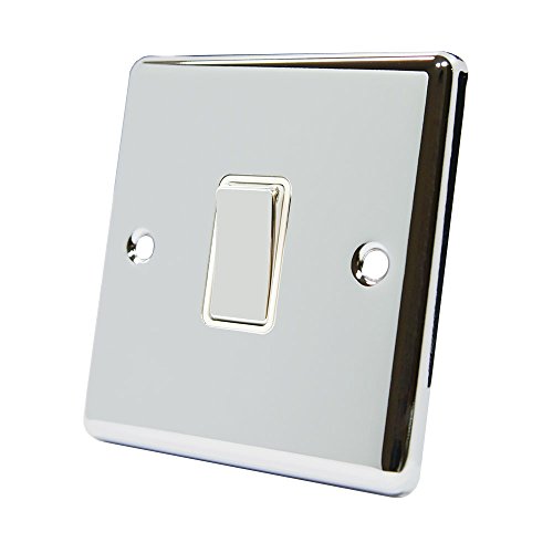 AET CPC1GSWIWC 1 Gang 2 Way 10 A Classical Chrome Polished White Insert Metal Rocker Light Switch