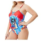 Zldhxyf Traje de baño Borat Pink Bikini Split Plus para mujer, estampado de cuello en V, talla vintage, bañador de baño, cintura descubierta, traje de baño, rojo, XL