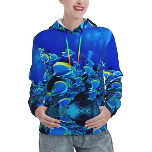 Sweat doux à imprimé océan Blue Fishes pour femme avec poche kangourou