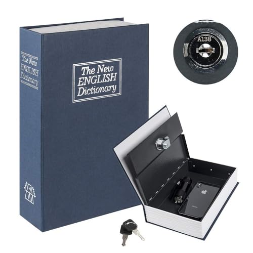 Image of Security Dictionary Book Safe Secret with 2 Keys Lock, Metal Hidden Storage Box, Password Secret Compartment for Valuable, Cash, Jewelry (18x12x5.5 cm) (Multicolor) (Key Lock)