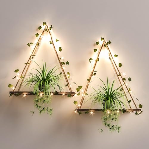 RICHER HOUSE Artificial Ivy LED-Strip Wall Hanging Shelves Set of