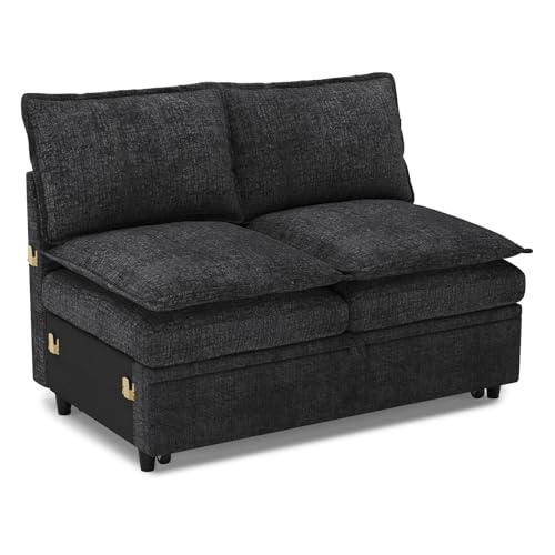 Belffin Pullout Bed Module 2-Seater Sofa with Pull Out Bed for Chenille Modular Sectional Sleeper Sofa Pullout Couch, Dark Grey Dark Grey Pullout Bed