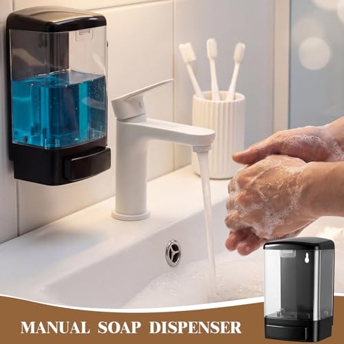 Image of Hushee 4 Pcs Plastic Wall Mounted Soap Dispenser Commercial Manual Soap Containers Wall Dispenser for Kitchen Shower Hotel Liquid Shampoo Gel Chamber(33.8 oz 1000 ml,Clear)