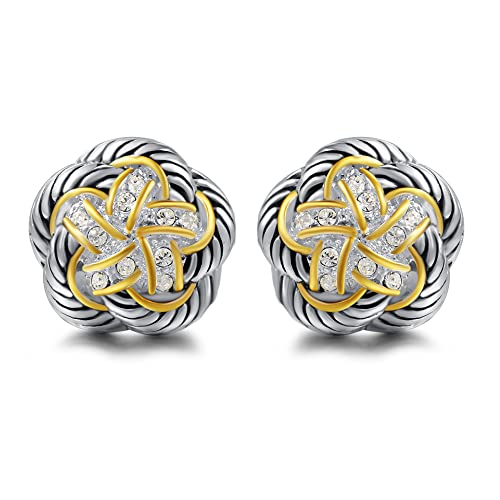 UNY Jewel Jewelry Make a Statement With Our Two Tone Twisted Cable Wire Flower Swirl Post Earrings Featuring Pave Rhinestone Detailing Perfect For Any Occasion