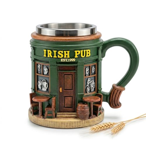 Coscool 3D Irish Pub Beer Mug, 10oz Stainless Steel Lined
