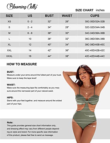 Blooming Jelly Womens Scalloped Swimsuits Cheeky One Piece Bathing Suits High Leg Monokini Cute Swimwear(Medium,Green) #TOP6