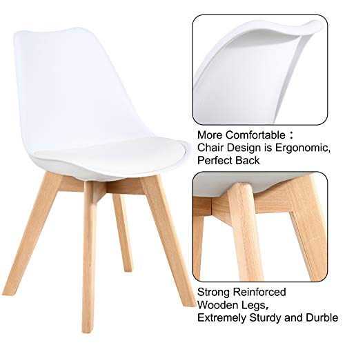 Lssbought Mid Century Modern Dining Chairs,Shell Lounge Plastic Side Chair With Soft Padded And Wooden Legs For Dining Room Living Room Bedroom Kitchen Set Of 2 (White) #TOP5