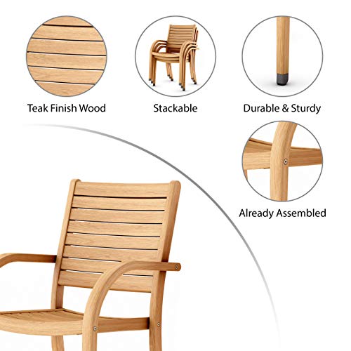 Amazonia Berlin Patio Dining Teak Finish and Ideal, 9-Piece Outdoor Furniture Set, Light Brown - Thumbnail 7