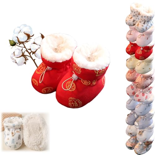 Warm Fur Baby Boots, Winter Snow Drawstring Anti-Slip Soft Sole Warm Booties (New Year blessing, 11cm/4.3in)
