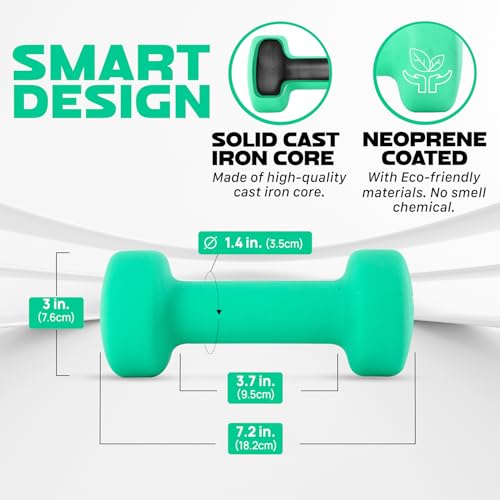 Image of Yes4All Neoprene Coated Dumbbell Hand Weight Sets of 2 - Multiple Weight Options with 15 Colors, Anti-roll, Anti-Slip, Hexagon Shape