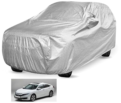 Image of Auto Hub Waterproof Car Cover Compatible with Civic (Model : 2019-Till Date) with Mirror Pocket, Soft Cotton Lining, Waterproof Civic Car Cover- Metallic Silver