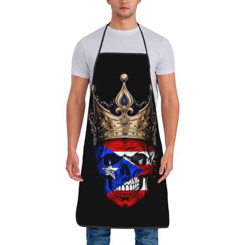 Crown Skull Porto Rico Flag Chef Bib Apron For Men