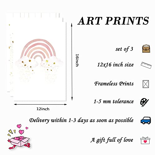 Bfgsrtcbox Pink Star Wall Art Moon Rainbow Pictures And Stars Canvas Decor Cloud Nursery Picture Girl Baby Room Painting 12X16Inchx3Pcs No Frame #TOP4