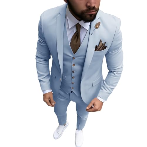 Men's Suit Formal Jacket Pants Vest 3-Piece Set Wedding Tuxedo Groom Slim Fit Blazer Work Clothes