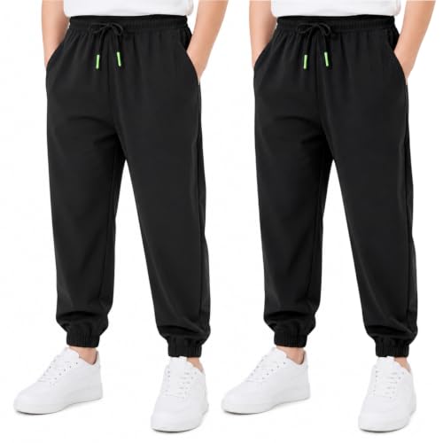 Image of Fjquamitix 2 Pairs Boys Joggers, Black Joggers Boys Tracksuit Bottoms with Pockets, Toddler Kids Sports Jogging Cotton Sweatpants for Aged 5-14 (UK, Age, 11 Years, 12 Years, Regular, Black)