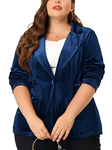 Image of Agnes Orinda Plus Size Velvet Blazers Jackets for Women Casual Lapel Suit Office Work Blazer | Soft Velvet Fabric, Notched Lapel, Button Closure, Vintage Party Style, Long Sleeve Casual Blazer Jacket
