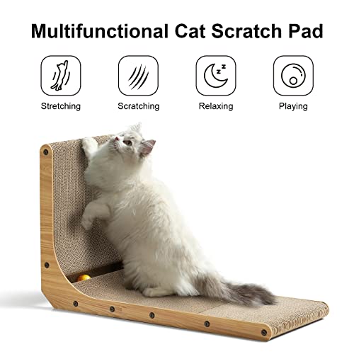 FUKUMARU Cat Scratcher, 26.8 Inch L Shape Cat Scratch Pad Wall Mounted, Cat Scratching Cardboard with Ball Toy for Indoor Cats, Large Size by FUKUMARU - Image 2