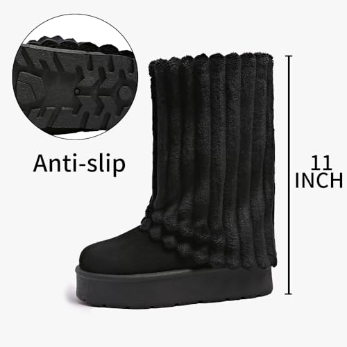 Women's Platform Fur Boots, Fuzzy Fleece Lined Ankle Booties, Anti-Slip4