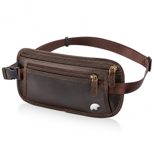Polare Leather Money Belt Hidden Passport Holder Travel Pouch, AirTag Slot