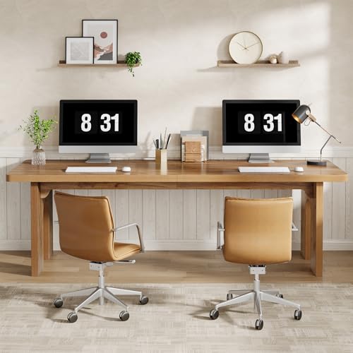 Image of Tribesigns Two Person Desk, 78.74-Inch Extra Long Computer Writing Desk Office Table Double Workstation for Home Office, Natural Oak