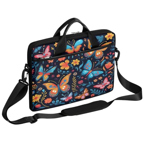 Sac pour ordinateur portable 15 pouces à motif floral et fleur abstraite avec bandoulière