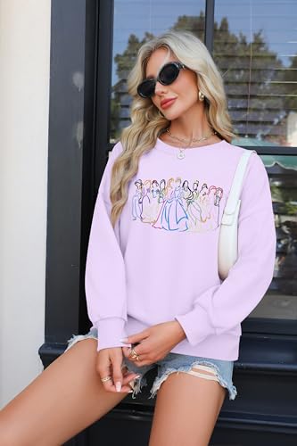 Image of BANGELY Fantastical Sweatshirt Women Cute Embroidered Fantastical Princess Sweater Family Vacation Shirt Long Sleeve Top
