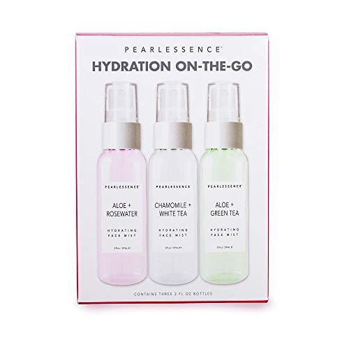 Pearlessence Hydrating Face Mist Trio Set - Includes Rosewater + Chamomile White Tea + Aloe Green Tea | Travel Size | Made in USA & Cruelty Free