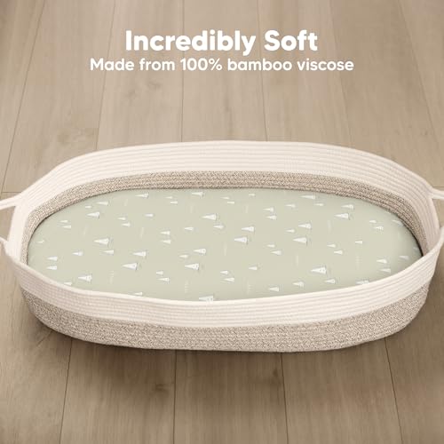 Image of 2-Pack Baby Bassinet Sheets Girl, Boy, 33x17 Bedside Sheets (Pine Grove) | Viscose Derived from Bamboo, Universal Fitted Bassinet Sheet, Compatible with Halo Bassinest Sleeper, Baby Delight, Graco