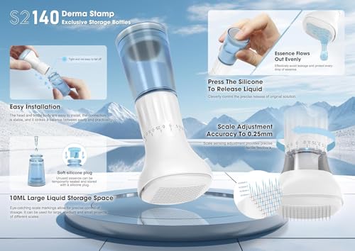 Image of S2 Upgraded Derma Stamp 140 | Adjustable Microneedle Serum Applicator with 10ml Refillable Bottle | Hydra Derma System for Enhanced Absorption & Skin Refresh | Face & Scalp Use.