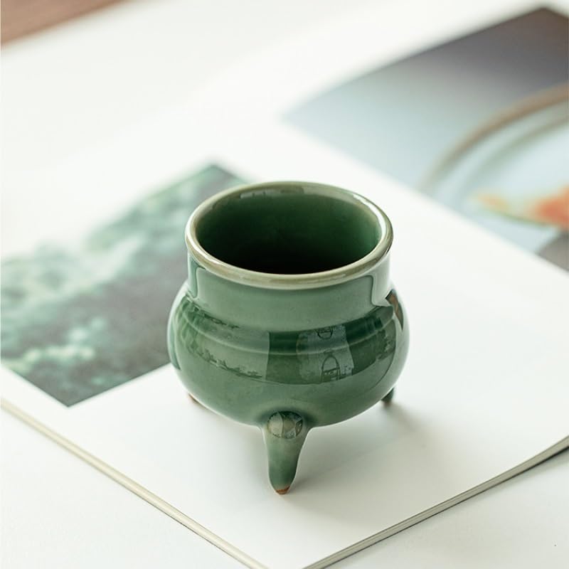 Bruciatore di incenso Celadon Treppiede Bruciatore di Incenso Casa Interno Spina Filo di Ceramica Zen Portico Decorazione