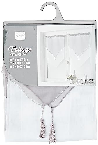 douceur d'intérieur, Paire de Voilages à passants (2 x 60 x 120 cm) Duo Blanc/Gris, Voile Bicolore