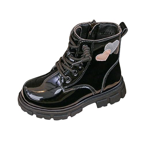 IWIHMIV Girl Ankle Boots Side Zipper Low Heel Leather Riding Short Booties Non Slip Outdoor Shoes for Kids