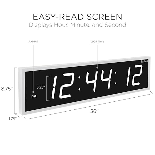 Ivation Oversized Digital Wall Clock with Large LED Display & Timer, 36" - Image 2