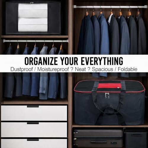 Image of RADIANT Nylon Big Underbed Storage Bag Moisture Proof Cloth Organiser with Zippered Closure and Handle(BlackRed, 54x46x28cm) (Rectangular) (Pack of 2)
