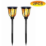 【Llama Solar Luces Solares Antorcha】Resistente al agua gracias al y diseños de TPU IP65, resistente resiste que todos las condiciones meteorológicas.Cada lámpara enciende cálidas luces amarillas, imitando llamas de danza extremadamente realistas y naturales.