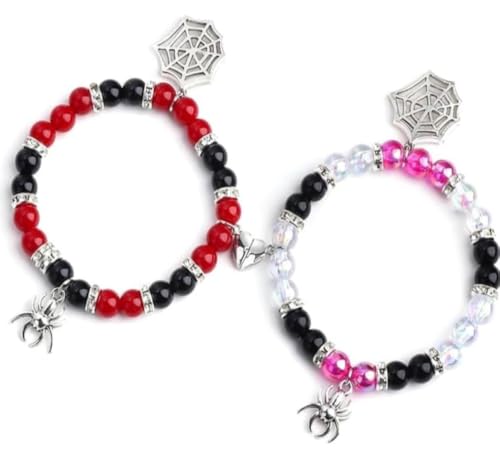 Image of Spider-Man Inspired Couple Bracelets 2pcs - Magnetic Attraction Heart Charm, Glass Beads, Spider Pendant, Marvel Theme Party Accessory, Valentine's Day Gift, Suitable for All Seasons