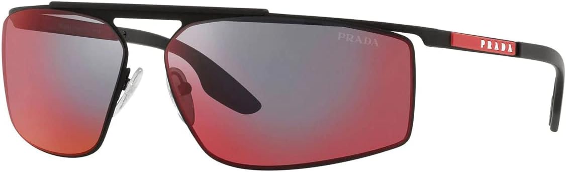 Linea Rossa Dark Grey Mirror Blue/Red Rectangular Men's Sunglasses PS 51WS DG008F 68