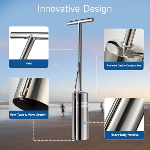 Image of Clam Gun - Heavy Duty Stainless Steel with Vent Tube and Valve, 30 /33 /36 Inch Clamming Gun, 5 Inch Diameter Razor Clam Digger